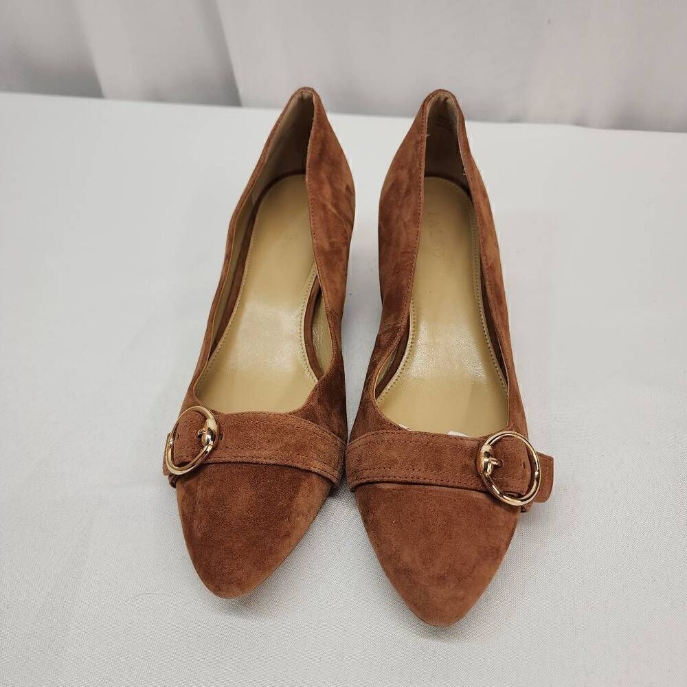 Talbots Size 9 Brown Suede Leather Wedges Buckel Embellished D - Picture 3 of 11
